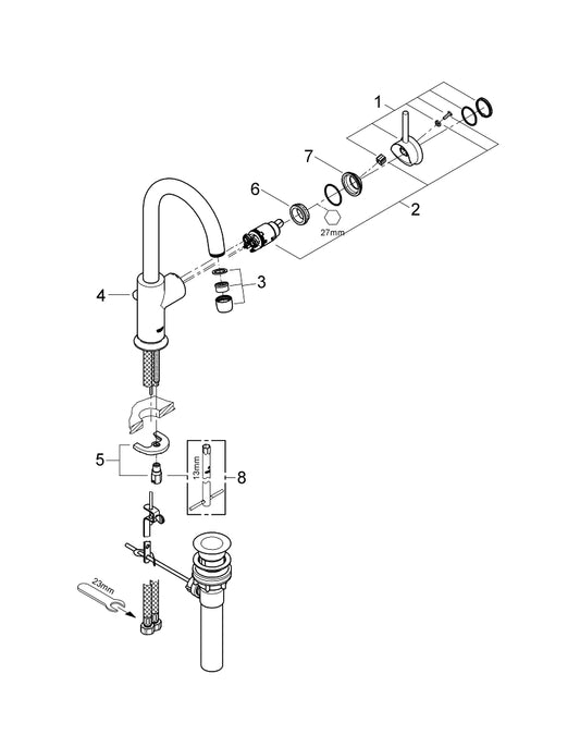 Grohe Bau Classic Tek Kumandalı Lavabo Bataryası - 23095000