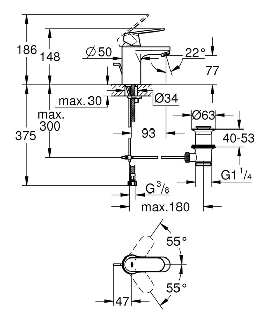 Grohe Eurocosmo Tek Kumandalı Lavabo Bataryası S- Boyut - 3282500E