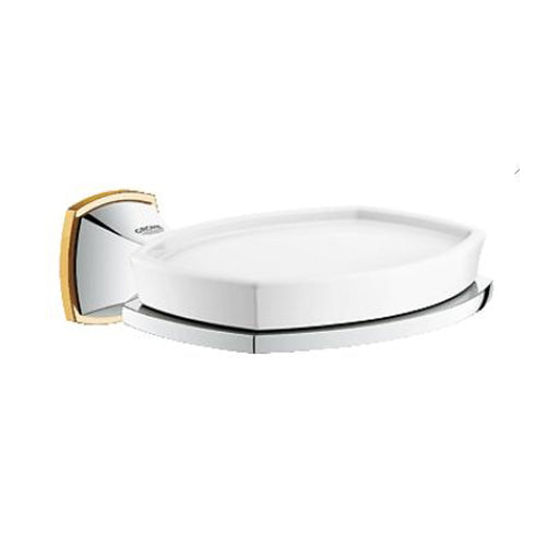 Porte-savon et support Grohe Grandera céramique chromé/or - 40628IG0