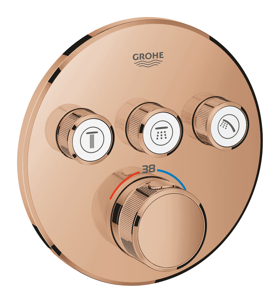 Mitigeur thermostatique encastré de douche Grohe Grohtherm Smartcontrol à trois vannes, contrôle de débit, Warm Sunset - 29121DA0