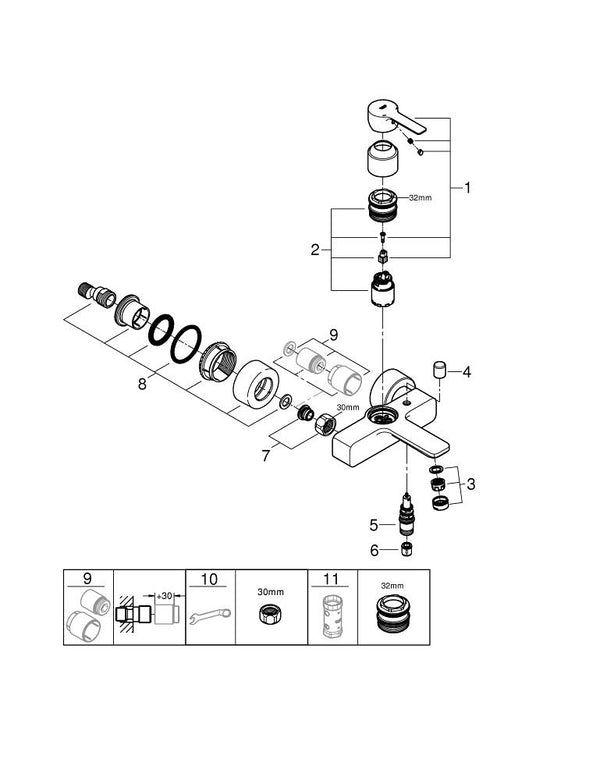 Grohe Lineare Tek Kumandalı Banyo Bataryası - 33849AL1