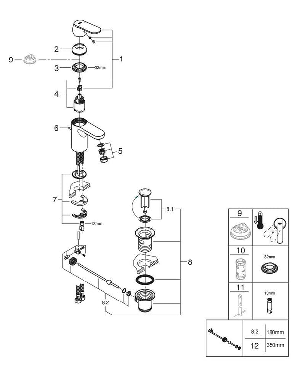 Grohe Eurocosmo Tek Kumandalı Lavabo Bataryası  S- Boyut - 32825000