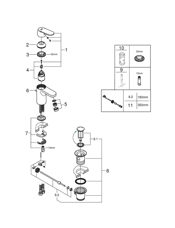 Grohe Eurocosmo Tek Kumandalı Lavabo Bataryası  S- Boyut - 3282500E