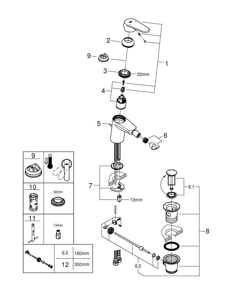 Grohe Eurodisc  Cosmopolitan Tek Kumandalı Bide Bataryası  S- Boyut - 33244002