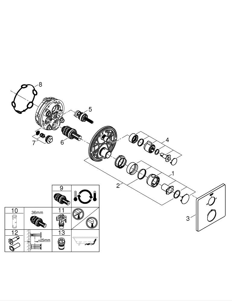 Grohe Grohtherm Çift Yönlü Ankastre Termostatik Banyo Bataryası - 1022112430
