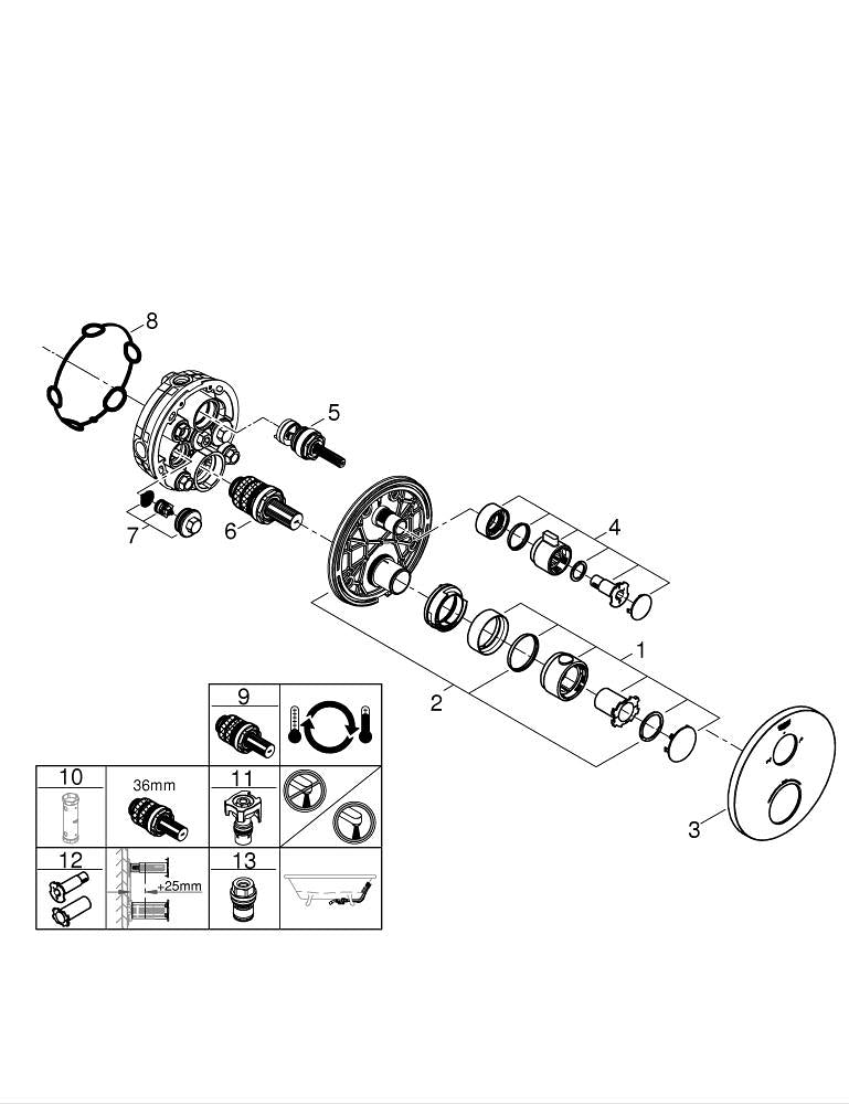 Grohe Grohtherm Çift Yönlü Ankastre Termostatik Banyo Bataryası - 1022102430