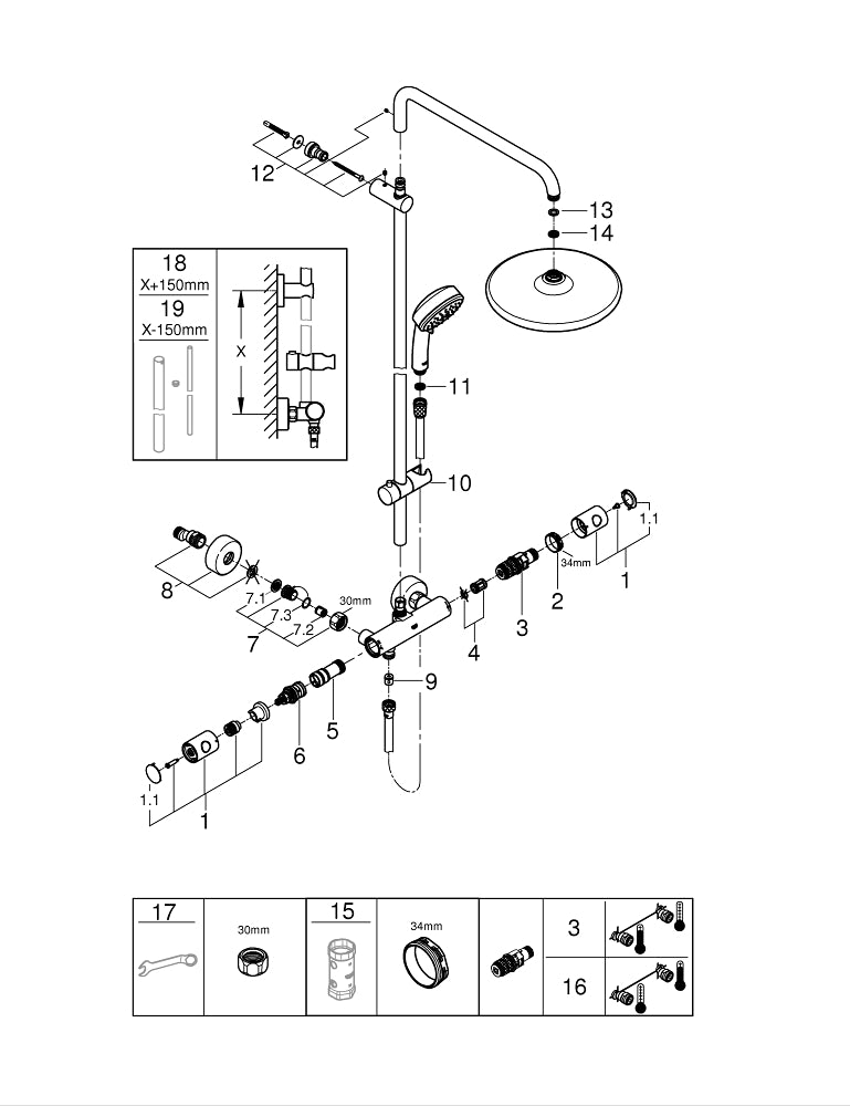 Grohe Tempesta  Cosmopolitan  System 250 Duvara Monte Termostatik Bataryalı Duş Sistemi - 26670000