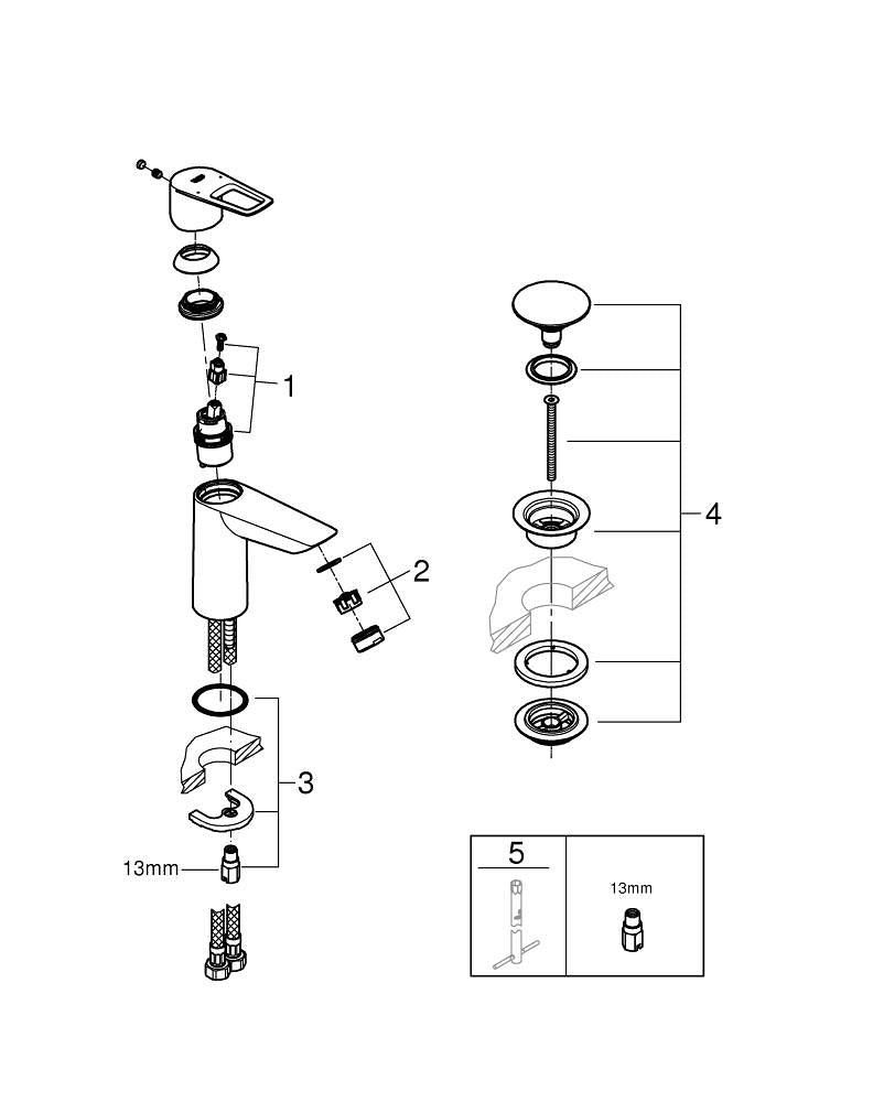 Grohe Bau Loop Tek Kumandalı Lavabo Bataryası  M- Boyut - 23886001