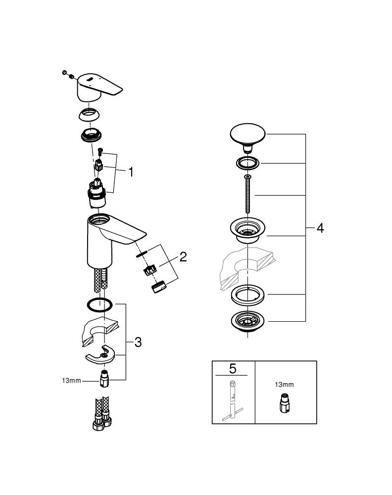 Grohe Bau Edge Tek Kumandalı Lavabo Bataryası  S- Boyut - 23895001