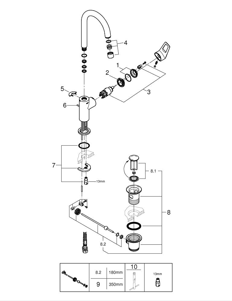 Grohe Bau Loop Tek Kumandalı Lavabo Bataryası 1/2″  L- Boyut - 23763001