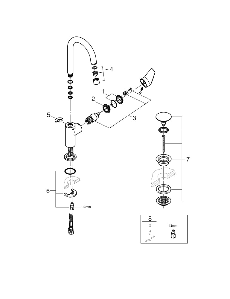 Grohe Bau Edge Tek Kumandalı Lavabo Bataryası 1/2″  L- Boyut - 23911001