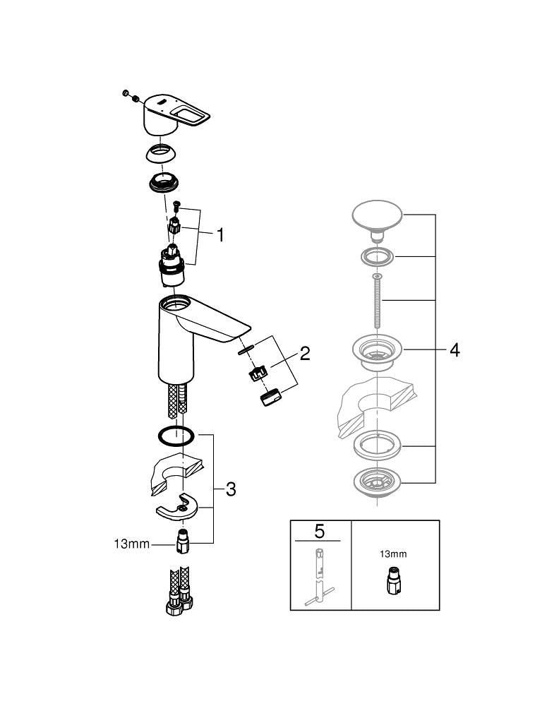Grohe Bau Loop Tek Kumandalı Lavabo Bataryası  M- Boyut - 23917001