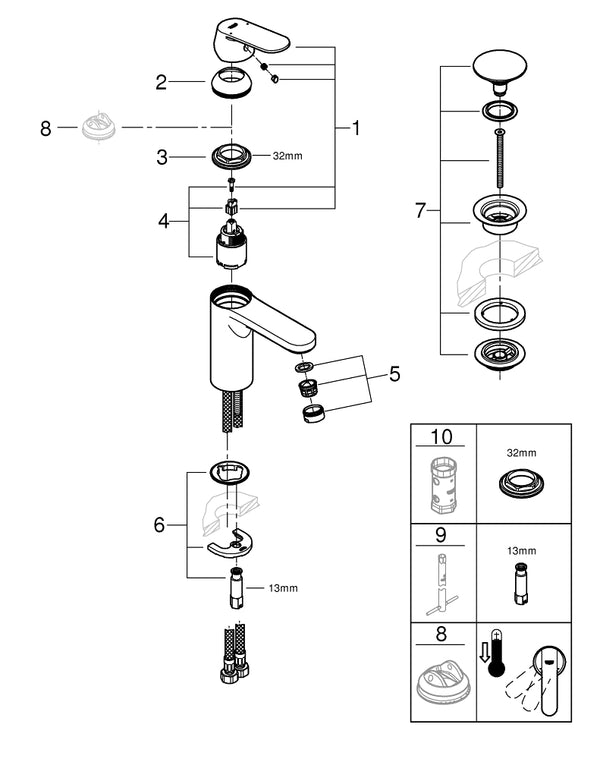 Grohe Eurocosmo Tek Kumandalı Lavabo Bataryası  M- Boyut - 23926000