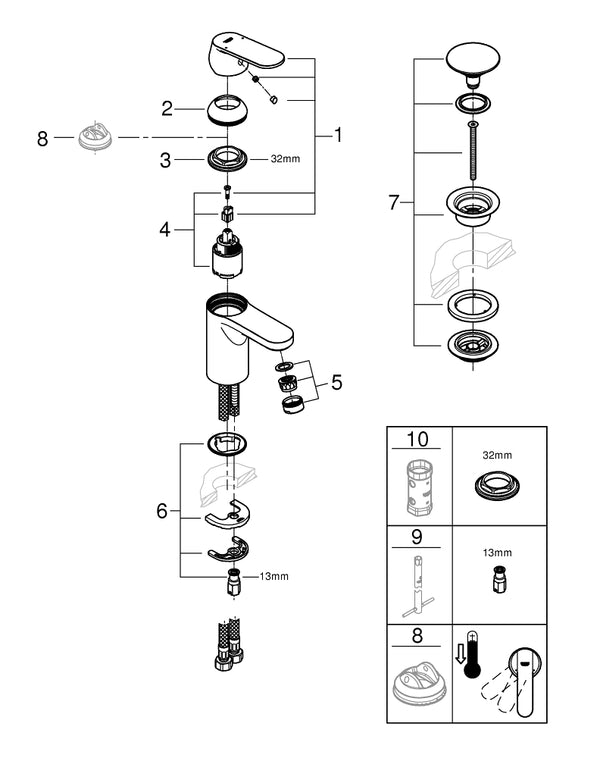 Grohe Eurocosmo Tek Kumandalı Lavabo Bataryası  S- Boyut - 23925000