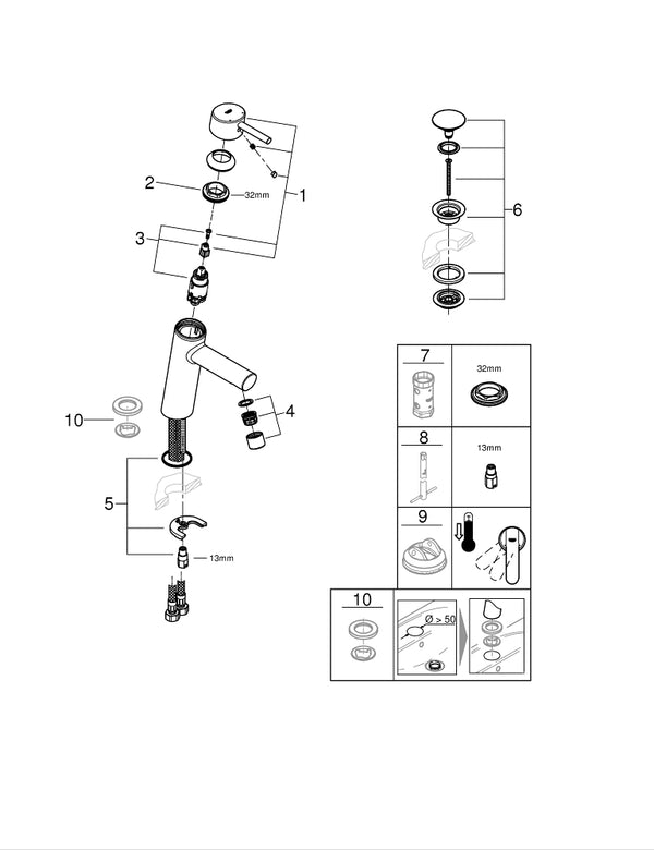 Grohe Concetto Tek Kumandalı Lavabo Bataryası  M- Boyut - 23932001
