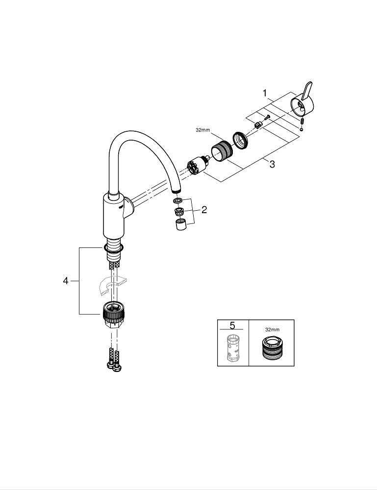 Grohe Eurocosmo Tek Kumandalı Eviye Bataryası - 3284320E