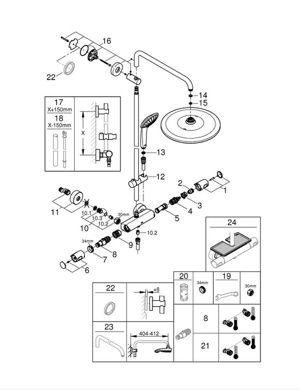 Grohe Euphoria  System 310 Duvara Monte Termostatik Bataryalı Duş Sistemi - 26723000