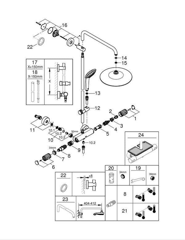 Grohe Euphoria  System 260 Duvara Monte Termostatik Bataryalı Duş Sistemi - 27615002