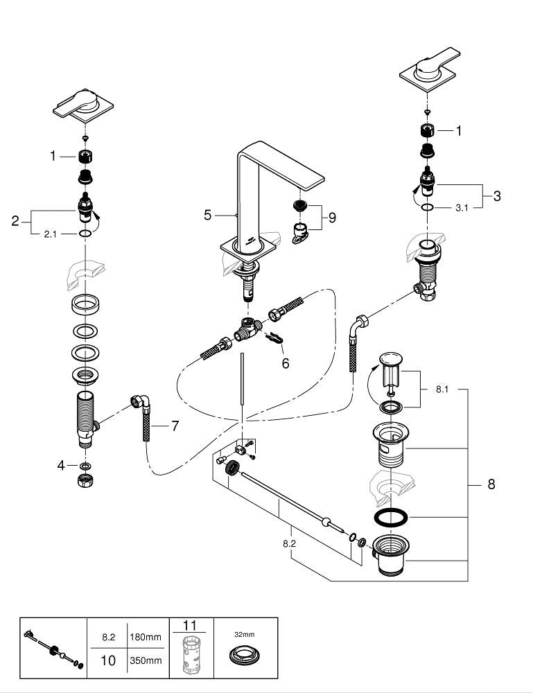 Grohe Allure3 delikli lavabo bataryası 1/2″  M- Boyut - 20188MS1