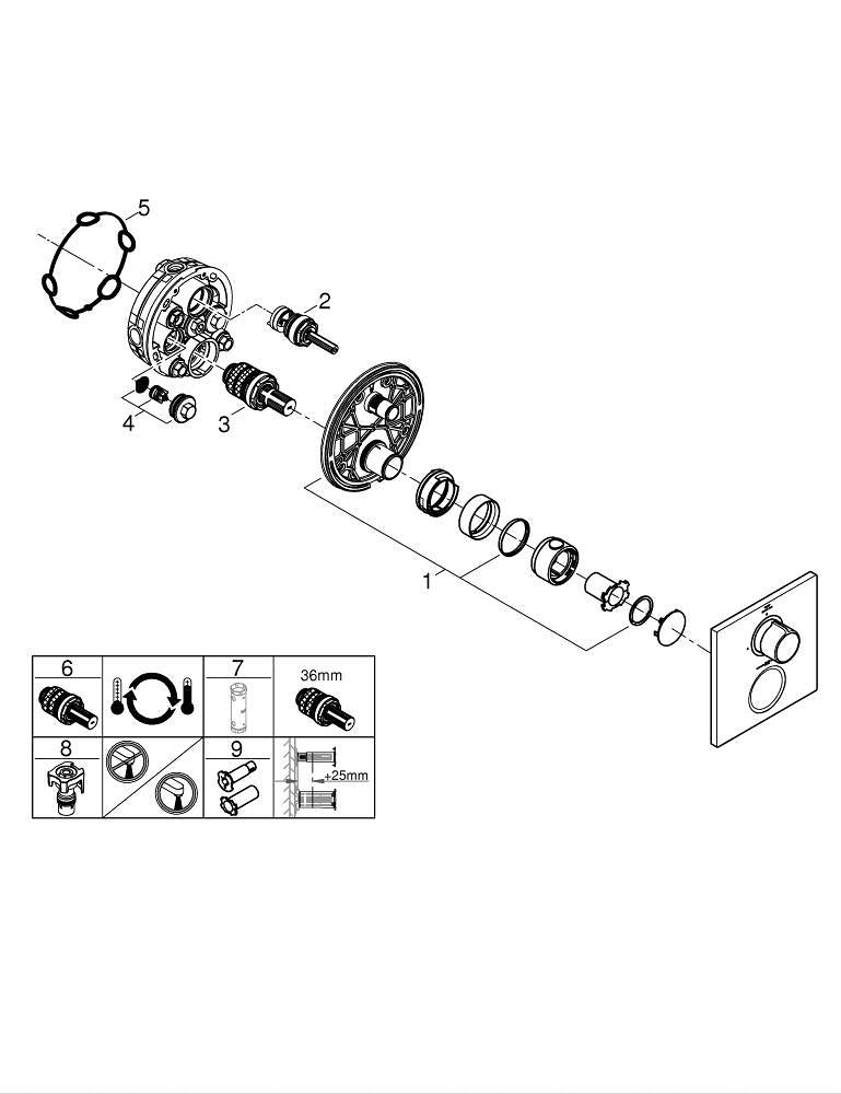 Grohe Allure Tek Valfli Akış Kontrollü, Ankastre Termostatik Duş Bataryası - 19380002