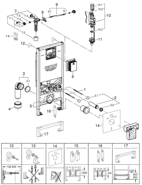 Grohe Rapid  S L X Element For  W C, 1.13 M Installation Height With Integrated Socket And Shower Toilet Connection - 39596000
