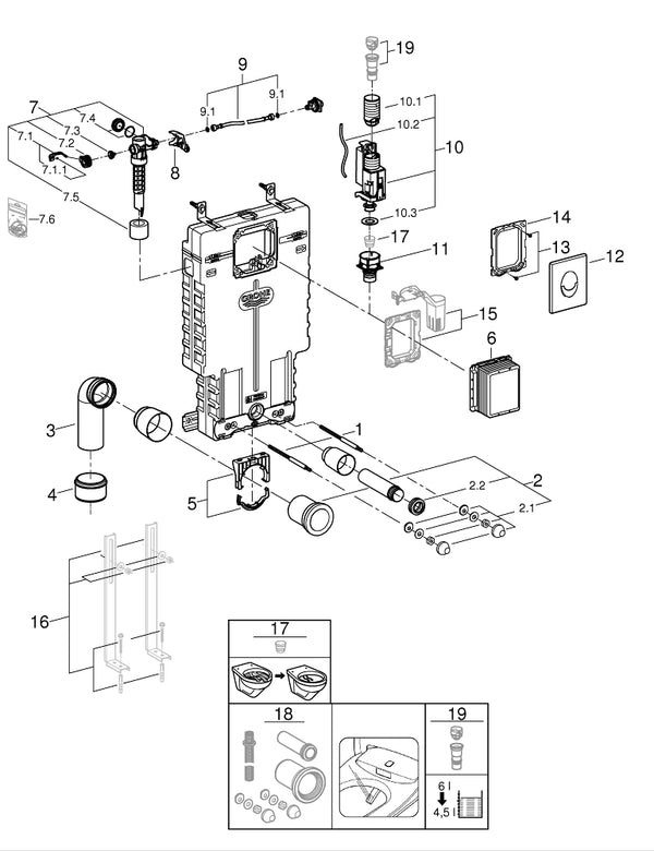 Grohe Uniset2'Si 1 Arada Gömme Rezervuar Seti - 38723001