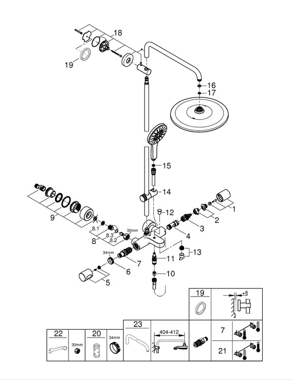 Grohe Rainshower  Smart Active 310 Duvara Monte Termostatik Banyo Bataryalı Duş Sistemi - 26657000