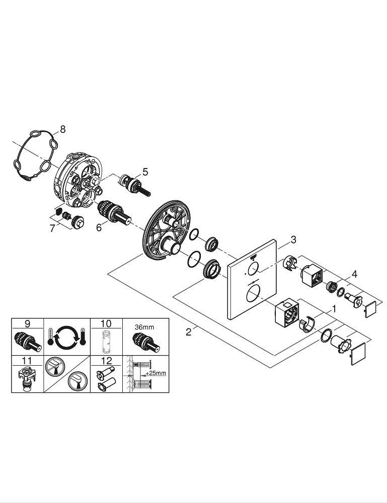 Grohe Grohtherm  Cube Ankastre Termostatik Banyo Bataryası - 24153000
