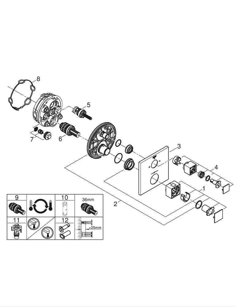 Grohe Grohtherm  Cube Çift Yönlü Ankastre Termostatik Banyo Bataryası - 24155000