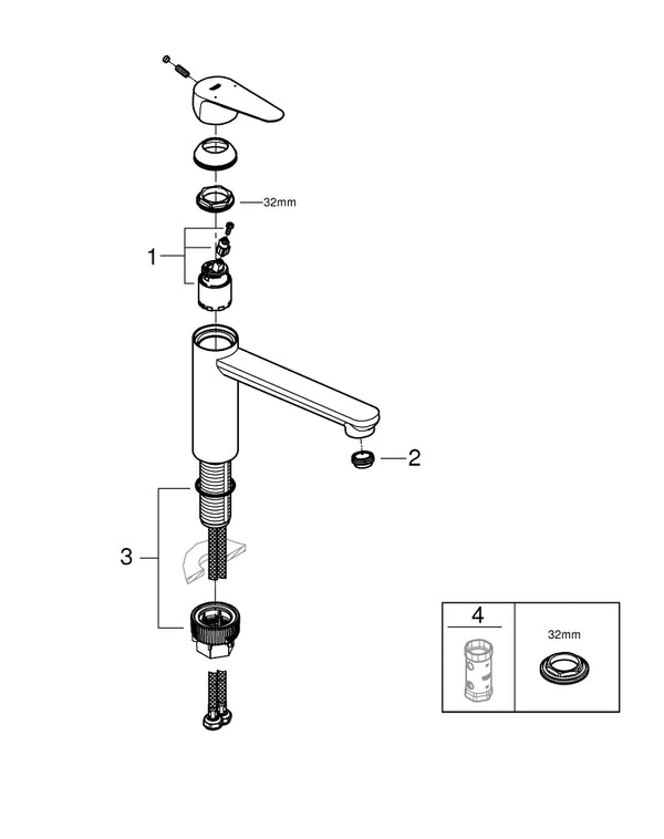 Grohe Bau Curve Tek Kumandalı Eviye Bataryası - 31715000