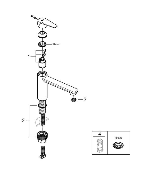 Grohe Bau Edge Tek Kumandalı Eviye Bataryası - 31693000