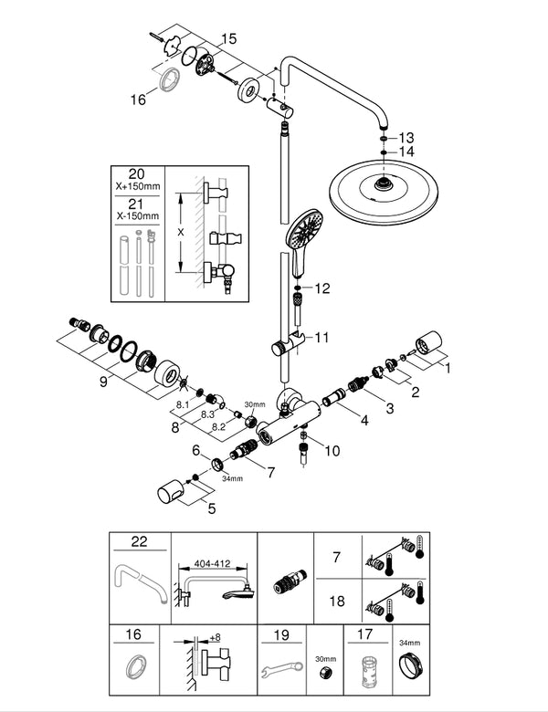 Grohe Rainshower  Smart Active 310 Duvara Monte Termostatik Bataryalı Duş Sistemi - 26648000