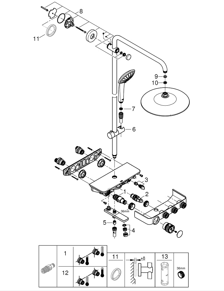 Grohe Euphoria  Smart Control 260  Duş Sistemi Duvara Monte Termostatik Banyo Bataryalı Duş Sistemi - 26510000