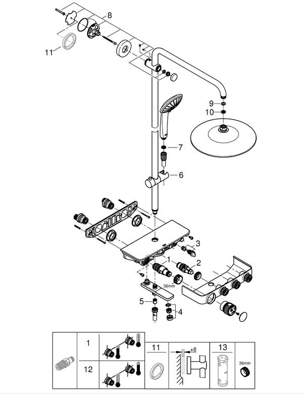 Grohe Euphoria  Smart Control 260  Duş Sistemi Duvara Monte Termostatik Banyo Bataryalı Duş Sistemi - 26510000