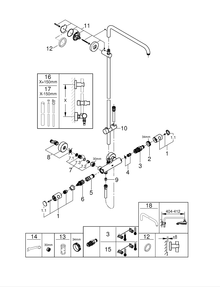 Grohe Euphoria  D U Ş  S İ S T E M İ Duvara Monte Termostatik Bataryalı Duş Sistemi - 26241000