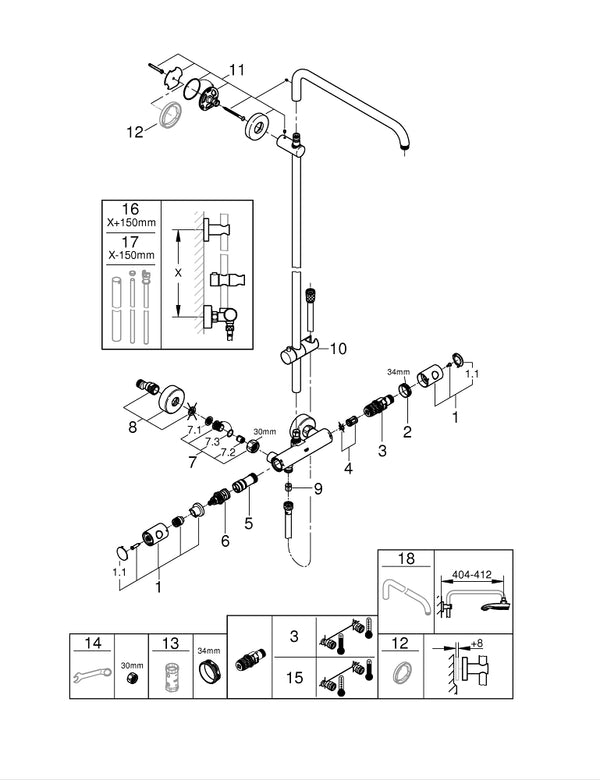 Grohe Euphoria  D U Ş  S İ S T E M İ Duvara Monte Termostatik Bataryalı Duş Sistemi - 26241000