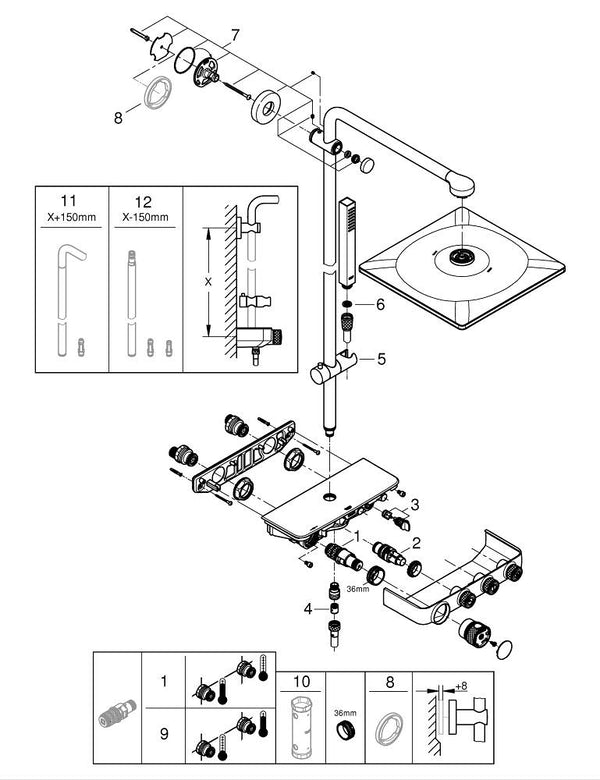 Grohe Euphoria  Smart Control  System 310  Cube Duvara Monte Termostatik Bataryalı Duş Sistemi - 26508LS0