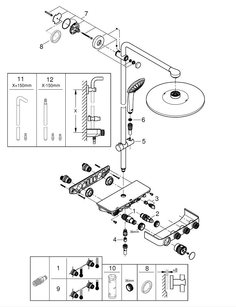 Grohe Euphoria  Smart Control 310  Duş Sistemi Duvara Monte Termostatik Bataryalı Duş Sistemi - 26507GN0
