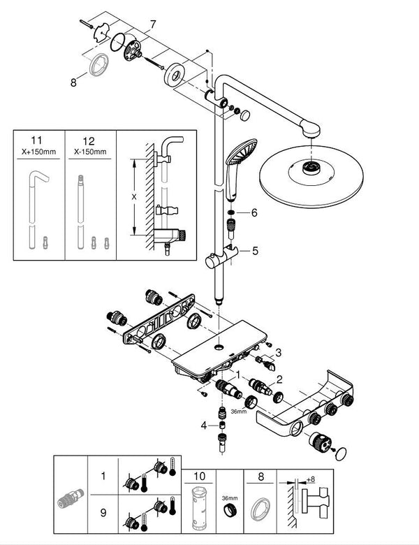 Grohe Euphoria  Smart Control 310  Duş Sistemi Duvara Monte Termostatik Bataryalı Duş Sistemi - 26507A00
