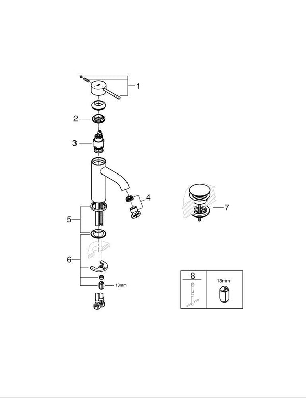 Grohe Essence Tek Kumandalı Lavabo Bataryası  S- Boyut - 24179001