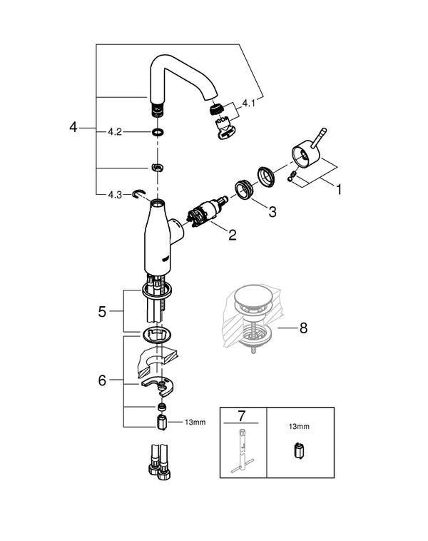 Grohe Essence Tek Kumandalı Lavabo Bataryası 1/2″  L- Boyut - 24177001