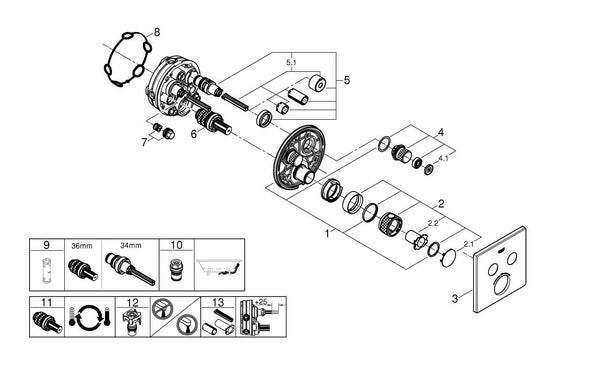 Grohe Grohtherm  Smart Control Çift Valfli Akış Kontrollü, Ankastre Termostatik Duş Bataryası - 29124000