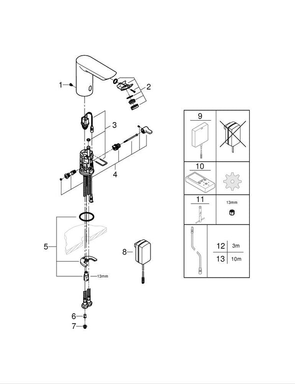 Grohe Bau  Cosmopolitan  E Fotoselli  Lavabo  Bataryası 1/2″, Çift Su Girişli Ayarlanabilir Sıcaklık Sınırlayıcısı Ile - 36453000
