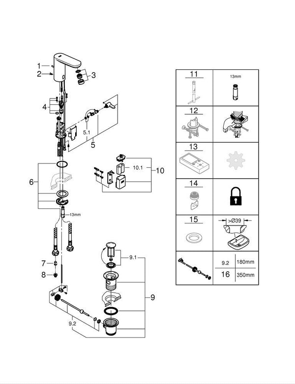 Grohe Eurosmart  Cosmopolitan  E Fotoselli Lavabo Bataryası, Çift Su Girişli Ayarlanabilir Sıcaklık Sınırlayıcısı - 36331001