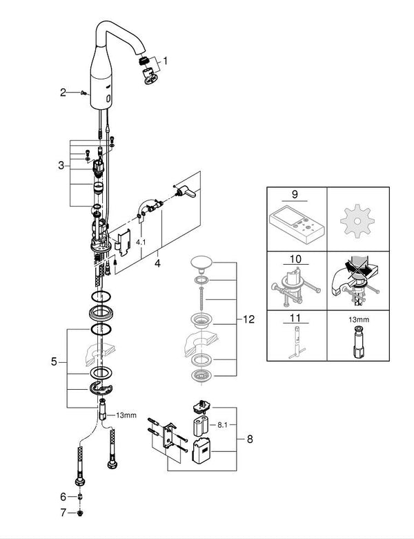 Grohe Essence  E Fotoselli Lavabo Bataryası, 1/2″, Çift Su Girişli Ayarlanabilir Sıcaklık Sınırlayıcısı - 36445DA0