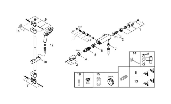 Grohe Grohtherm 1000 Termostatik Duş Bataryası - 34822005