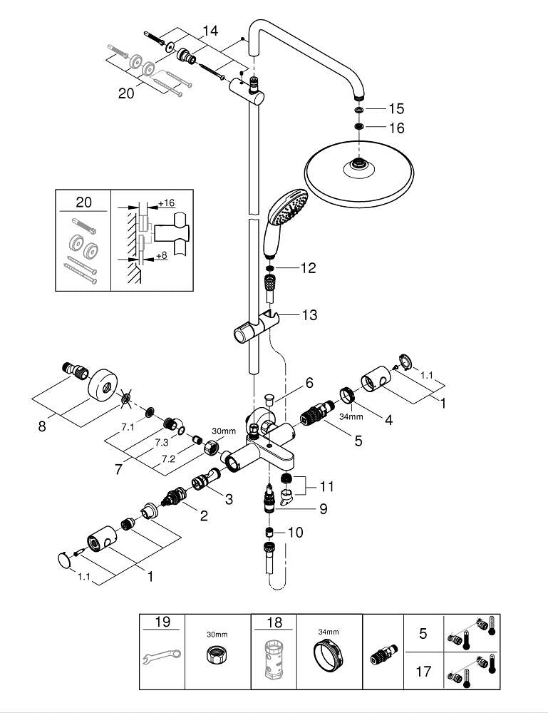 Grohe Tempesta  System 250 Duvara Monte Termostatik Banyo Bataryalı Duş Sistemi - 26978001