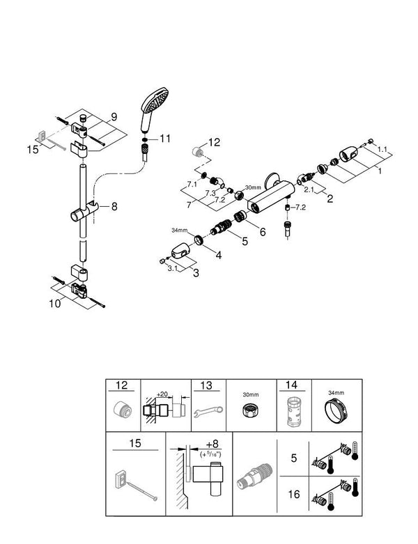 Grohe Grohtherm 1000 Termostatik Duş Bataryası - 34819005