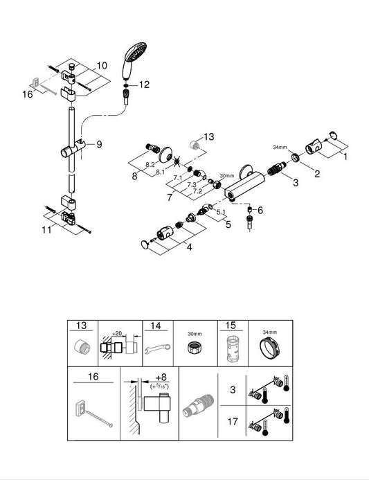 Grohe Grohtherm 800 Termostatik Duş Bataryası - 34566002