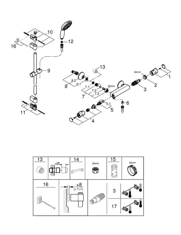 Grohe Grohtherm 800 Termostatik Duş Bataryası - 34565002